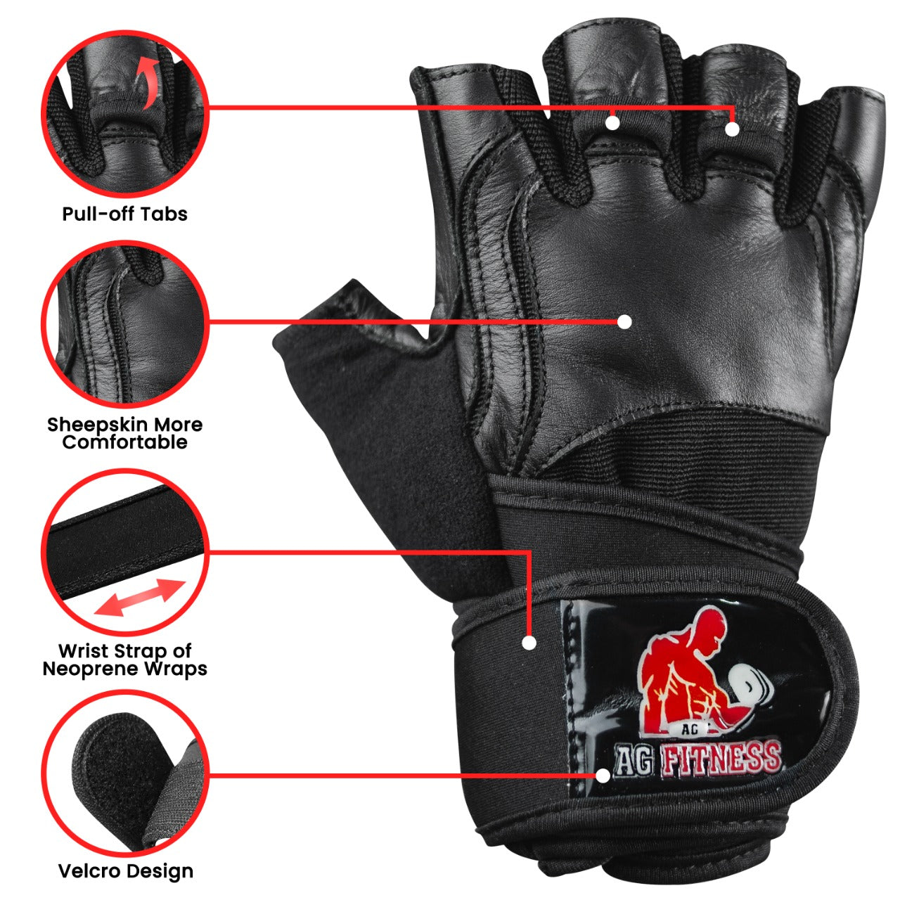 AG Fitness Real Leather Weight Lifting Gloves Gym Training Body Building Gloves