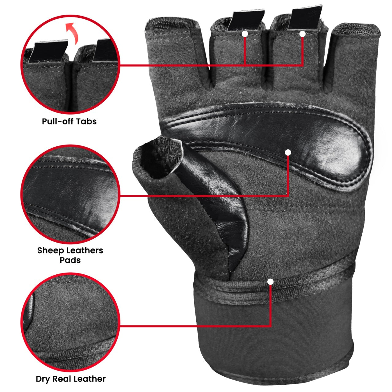 AG Fitness Real Leather Weight Lifting Gloves Gym Training Body Building Gloves S-XXL
