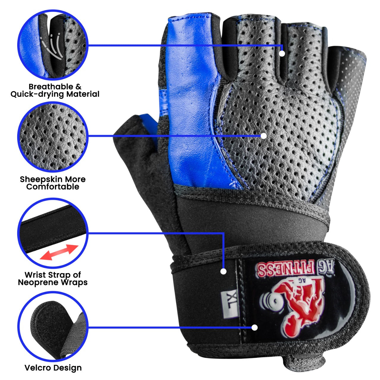 AG Fitness Real Leather Weight Lifting Gloves Gym Training Body Building Gloves S-XXL