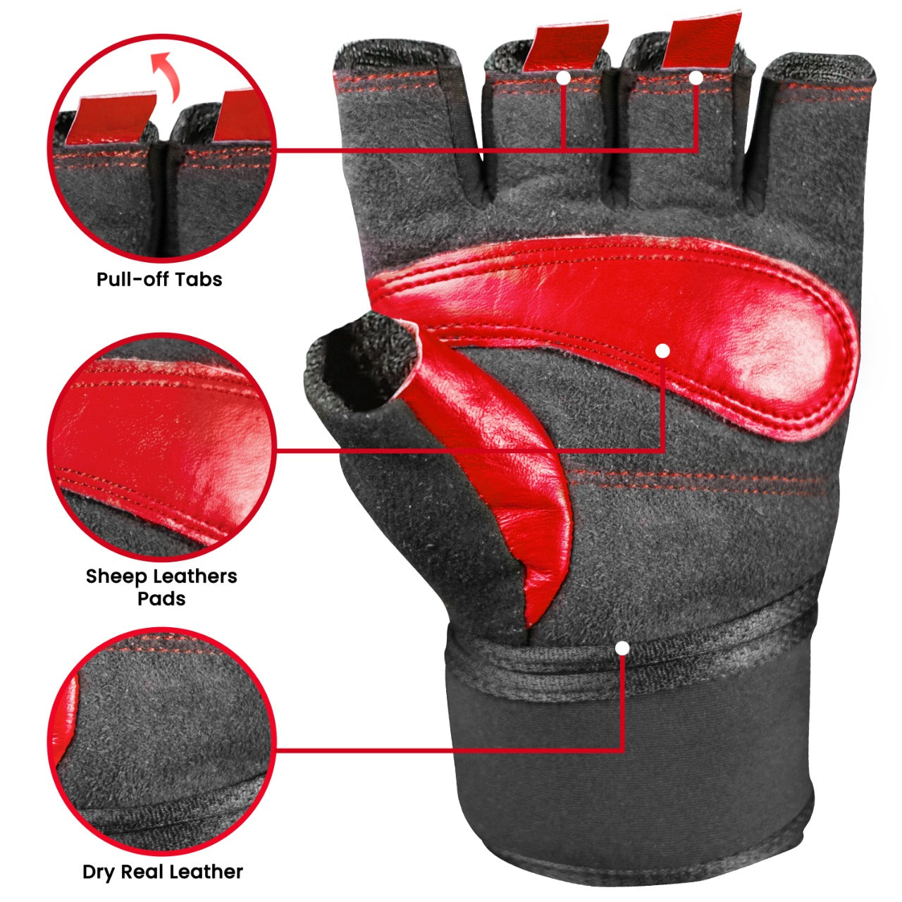 AG Fitness Real Leather Weight Lifting Gloves Gym Training Body Building Gloves S-XXL