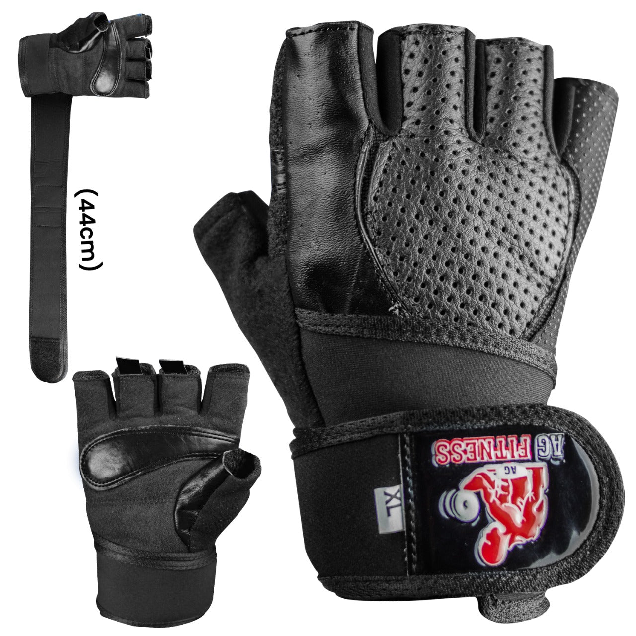 AG Fitness Real Leather Weight Lifting Gloves Gym Training Body Building Gloves S-XXL