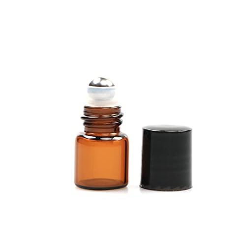 Furnido 25 Pack 1ml Amber Glass Roll on Bottle For Essential Oils,Perfume Vial with Stainless Steel Roller Ball,Black Caps Mini Sample Vials Cosmetics Small Container