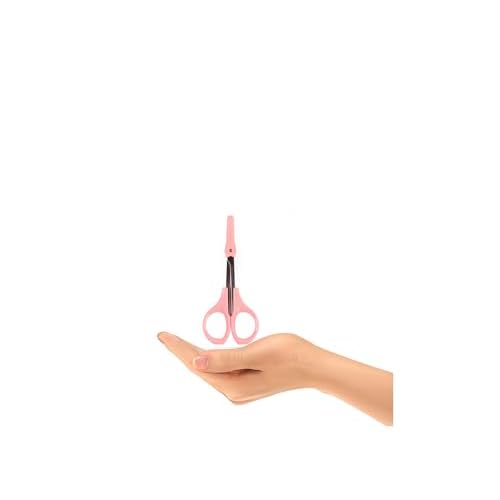 Eyebrow Grooming Scissors 4 Inches Curved Small Craft Lash Scissor for Eyebrow Eyelash Extensions Stainless Steel 1PC (Pink_Curved)
