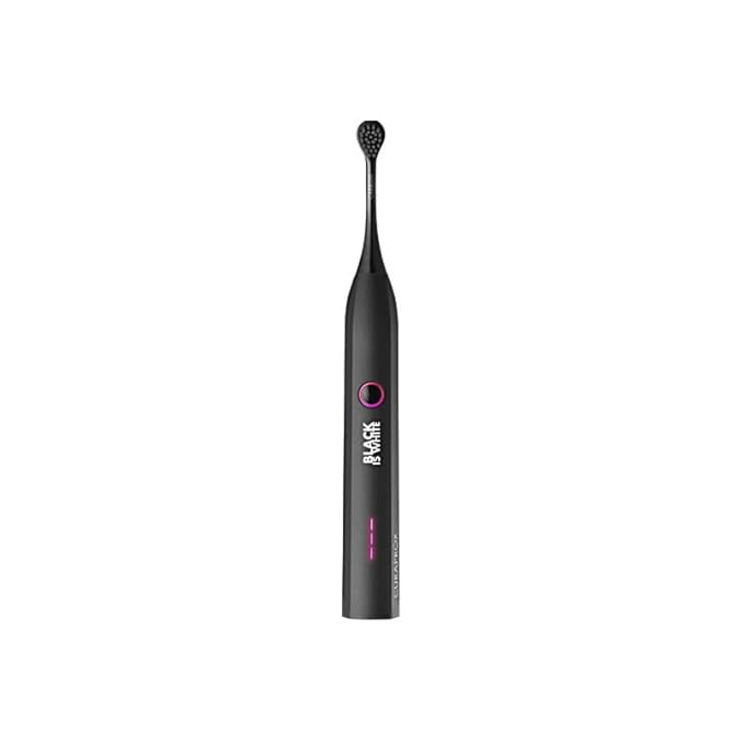 Curaprox Black is White Hydrosonic Toothbrush – Teeth Whitening and Gum Care | Ultra-Gentle Cleaning with Carbon Brush Heads | Set with Charger and Travel Case