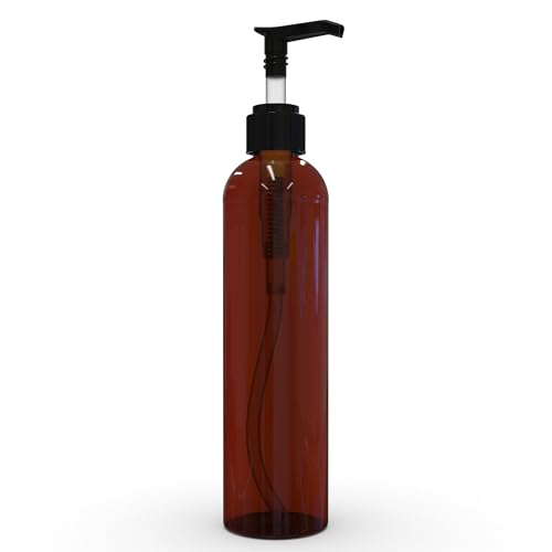 BRIGHTFROM Lotion Pump Bottles, Empty 8 OZ, BPA-Free Refillable Plastic Containers, Amber with Black Dispenser for - Soap, Shampoo, Lotions, Liquid Body Soap, Creams and Massage Oil (3 PACK)