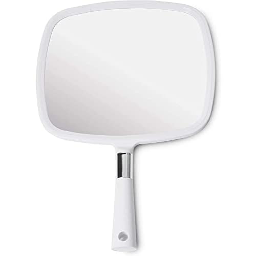 MIRRORVANA Large Hand Held Mirror with Comfy Handle for Women and Men - Personal Barber Haircut Mirror to See Back of Head - Espejo de Mano - 9" x 13" (White)