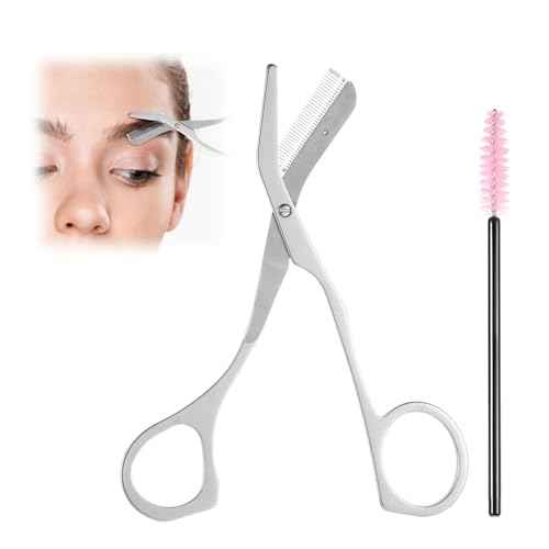Eyebrow Scissors with Comb and Brush, Portable Eyebrow Trimming Scissors, Stainless Steel Eye Brow Grooming Shears for Men and Women Beard Eyelashes Eyebrows Facial Hair