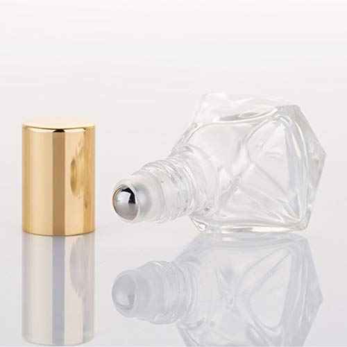 5ml(1/6oz) Shaped Glass Roller Bottle For Essential Oils,Mini Glass Bottles With Stainless Steel Roller Balls,Gold Aluminum Caps Portable Roll-On Vial Aromatherapy Perfume Container-Pack of 6