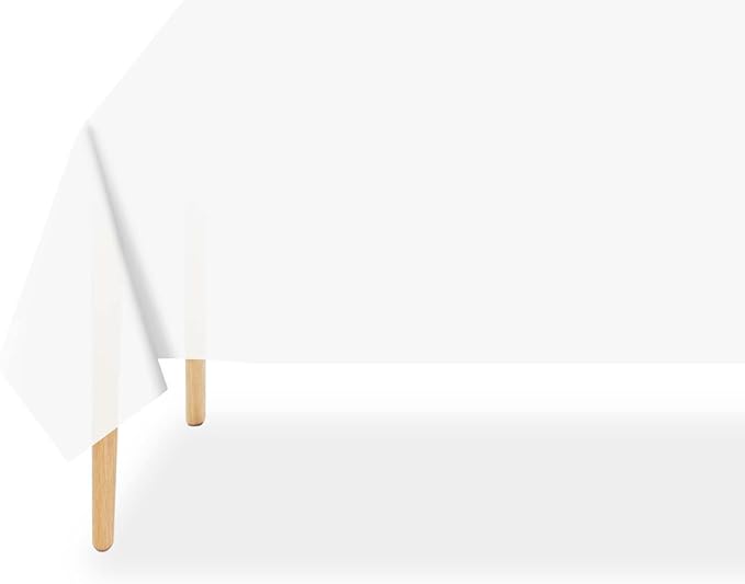 QIKSION White Plastic Table Cloth Disposable 6 Pack, 54 x 108 Inch Tablecloths for Party, Picnic, Birthday, Rectangle Table Cover