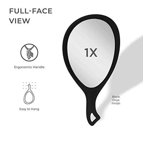 Zadro Large Hand Mirror with Handle Salon Mirrors for Hair Stylist, Big Handheld Mirror Makeup Mirror Wall Mounted Hang (Medium: 15" x 8", Black Onyx)