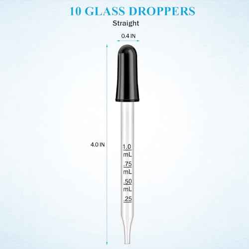 Herain Glass Eye Dropper-10 Pcs, 1ml Pipette Dropper for Essential Oil, Crafts, Skincare, Scientific Experiments, Measuring and Transferring a Variety of Liquids