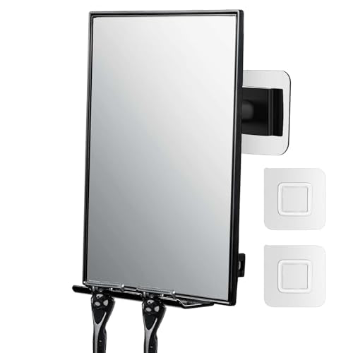 LFOYOU Shower Mirror for Shaving with 2 Replaceable Adhesive - Two Razor Holder, 360¡ÆRotation Adjustable Shaving Mirror with a Squeegee, Bathroom Razor Holder(Not Fogless)