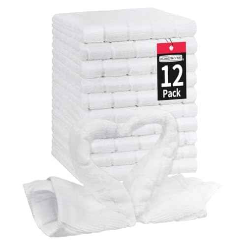 HOMERHYME Microfiber Washcloths Face Towel, 12 Pack White Towels Fingertip Washcloth, Soft Lint Free Quick Dry Bulk Absorbent Reusable Wash Cloths for Bathroom, Salon, Spa, Gym