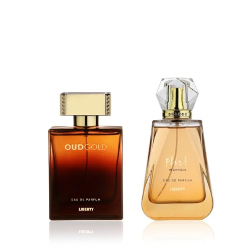 Liberty Luxury Perfume Gift Set - Flirt and OudGold for Men and Women (100ml/3.4Oz each), Eau De Parfum (EDP) Spray, Designed in France, Long Lasting Smell