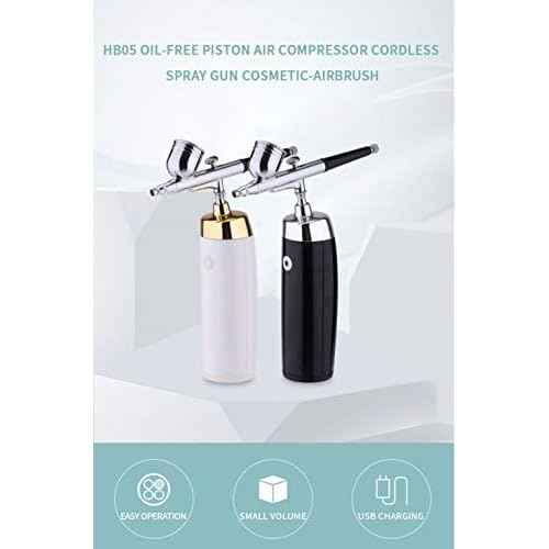 I.E.E. Rechargeable Portable Makeup Airbrush Set with Mini Air Compressor Ink Cup Spray Pen for Tattoo Nail Art Face Paint Cake Decoration Coloring Model (Black + Silver)