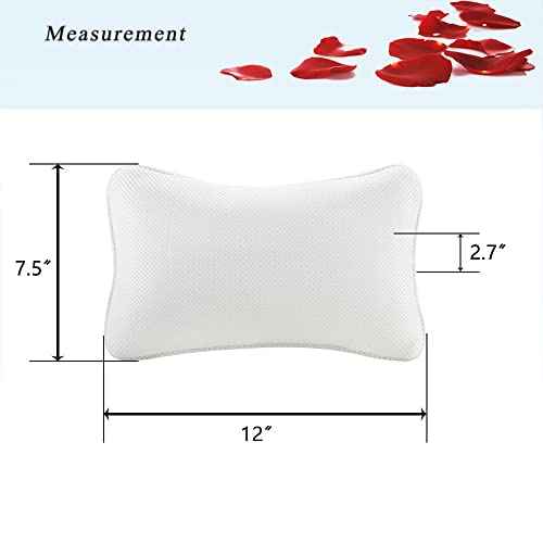 Bath Pillow for Tub, Non Slip, Breathable Soft, Comfortable Head Neck Support, Machine Washable, 2 Suction Cups(Off White)