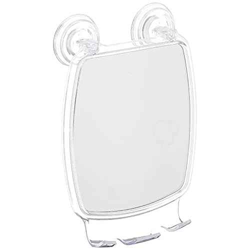 iDesign Plastic Power Lock Suction Shower Shaving Mirror with Razor Holder, Fog-Free Mirror for Bathroom or Tub, 6.25" x 8.5" x 2.5", Clear