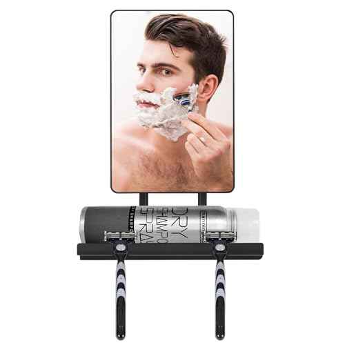 deweisn Fogless Shower Mirror, 360¡Æ Rotation Adjustable Shaving Mirror,Bathroom Shower Mirror with Multifunctional Storage Tray and Razor Holders