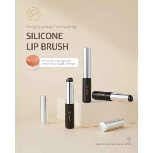 Silicone Lip Brush for Lip Coloring | Lip Makeup Brush for Even & Detailed Application on Lip Color | Silicone Tip for Easy Use & Hygiene | Korean Lip Brush with Portability, Black