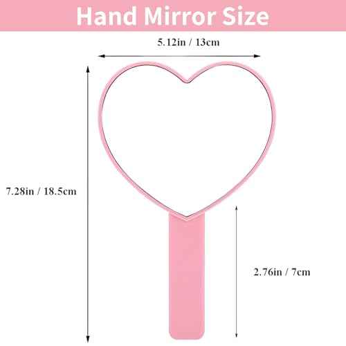 TBWHL Heart-Shaped Travel Handheld Mirror, Cosmetic Hand Mirror with Handle, Cute Hand held Mirror for Shaving Single-Sided Portable Travel Vanity Mirror for Men & Women (Pink, 1Pack)