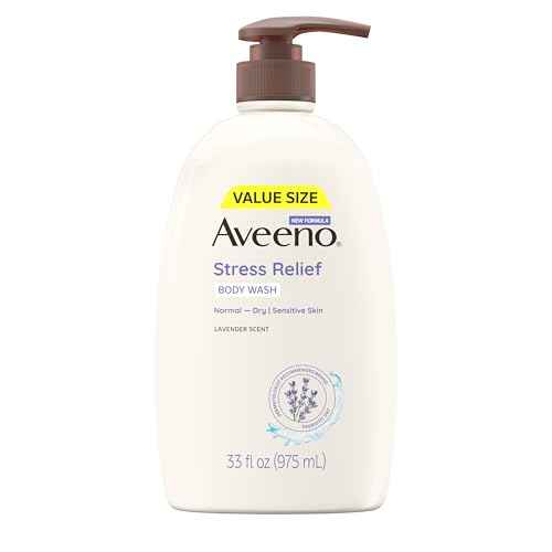 Aveeno Stress Relief Body Wash for Women, Calming Lavender Scent & Prebiotic Oat, Cleanser for Sensitive Dry Skin, Paraben, Dye & Soap-Free, 33 Fl Oz