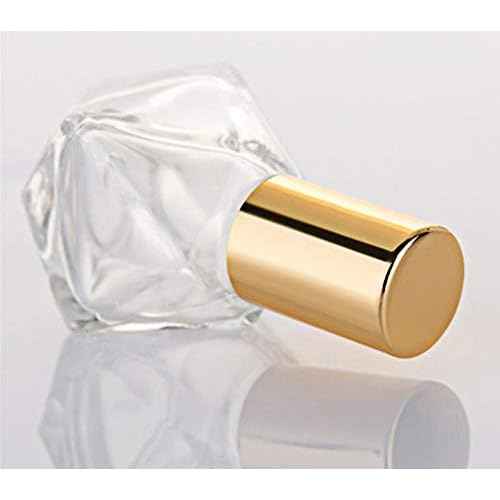 ConStore 10 PCS Mini Portable Polygonal Clear Glass Roller Bottle,8ml/0.27oz DIY Travel Essential Oil Roll On Bottle with Stainless Steel Ball Gold Cap