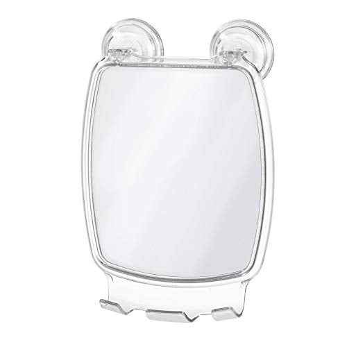 iDesign Plastic Power Lock Suction Shower Shaving Mirror with Razor Holder, Fog-Free Mirror for Bathroom or Tub, 6.25" x 8.5" x 2.5", Clear