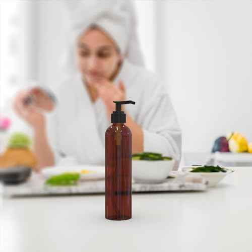 BRIGHTFROM Lotion Pump Bottles, Empty 8 OZ, BPA-Free Refillable Plastic Containers, Amber with Black Dispenser for - Soap, Shampoo, Lotions, Liquid Body Soap, Creams and Massage Oil (3 PACK)