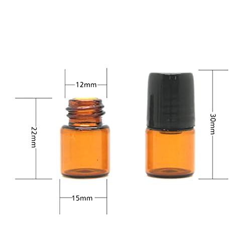 Furnido 25 Pack 1ml Amber Glass Roll on Bottle For Essential Oils,Perfume Vial with Stainless Steel Roller Ball,Black Caps Mini Sample Vials Cosmetics Small Container