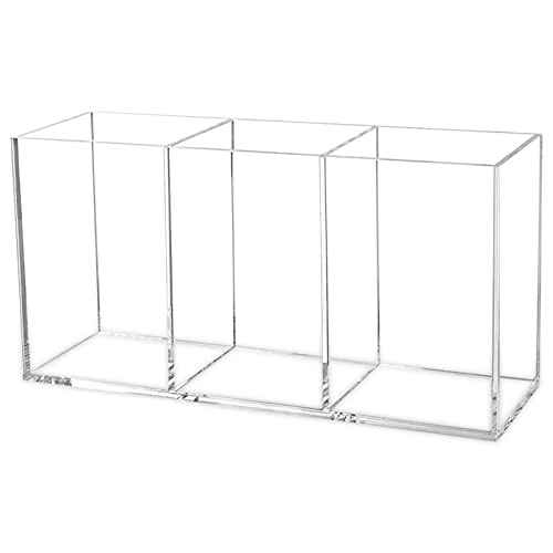 Clear Makeup Brush Organizer,Acrylic Cosmetic Brushes Storage Holder with 3 Slots,Pencil Pen Holder for Desk,Desk Organizer and Accessories for Vanity