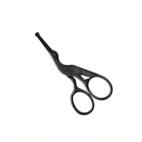 2pcs 3.5in Rounded Tip Vintage Stork Scissors for Cuticle, Eyebrow, Facial & Nose Hair Removal, Black