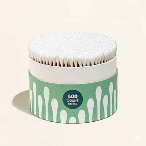 Cliganic Organic Cotton Swabs, 400 Count - 100% Pure Natural Cotton, Chlorine-Free Hypoallergenic, Soft, Gentle & Absorbent Paper Buds