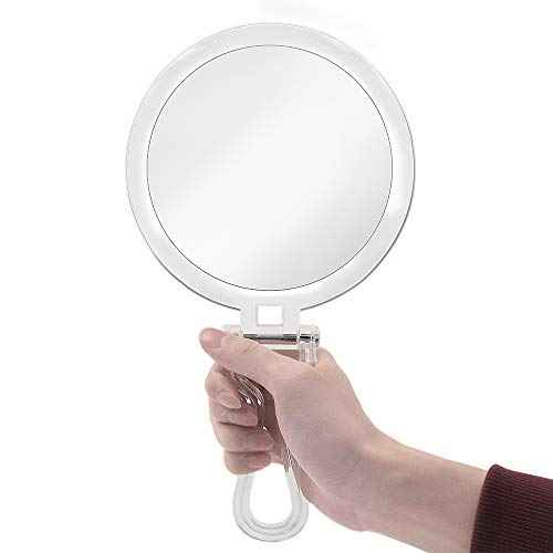 Double Sided Hand Held Mirror - 1X & 7X Magnifying Handheld Makeup Mirror with Adjustable Folding Handle, Portable, Transparent & Round (6")