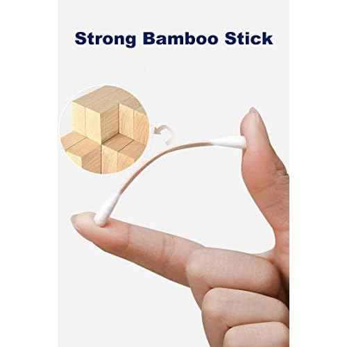 300ct Cotton Swabs with Strong Bamboo Sticks by Xumzee: 100% Pure Natural Cotton,Biodegradable, Chemical Free Cotton Buds