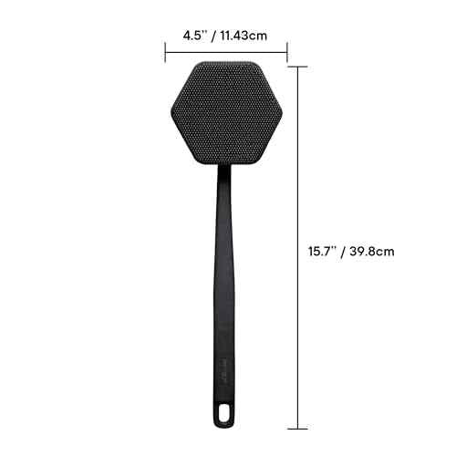 TOOLETRIES Silicone Back Scrubber - Exfoliating Shower Brush, Back Washer for Men, Durable Back Brush with Long Handle - Long Lasting Bath & Shower Accessories - Charcoal