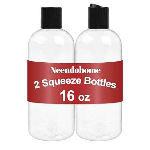 16 oz BPA Free Plastic Suqeeze Bottles with Black Disc Caps Refillable Travel Containers for Toiletries Shampoo conditioner Lotions Liquid Soap Shower Gel (2Pack, Clear)