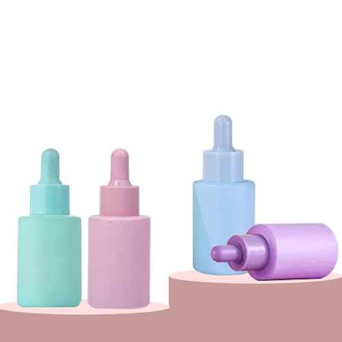 4 Pack Glass Dropper Bottles, Clear Frosted with 2 Funnels & 2 Lotion Pumps, 30 ml Essential Oil Bottles
