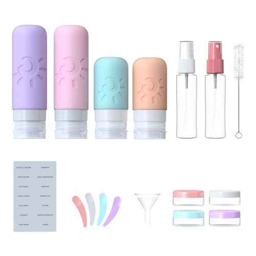 18 Pack travel Bottles for Toiletries, TSA Approved Silicone Travel Containers Leak Proof Refillable Travel Accessories for Shampoo Conditioner Lotion Body Wash(Multicolored C)