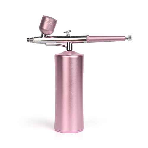 Rechargeable Cordless Airbrush Nail Spary Gun for Model Coloring Barber Tattoo Painting Cake Cookie Decorating Portable AirBrush Kit with Air Compressor Nail Airbrush Machine (Cherry Pink)