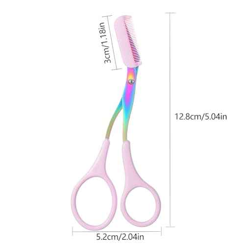 Eyebrow Trimmer Scissor, 2-in-1 Professional Eyebrow Scissors with Comb, Stainless Steel Precision Eyebrow Cutter Hair Removal Makeup Tool for Women and Men (Pink)