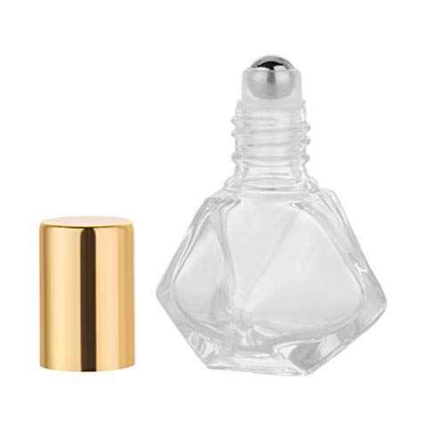 5ml(1/6oz) Shaped Glass Roller Bottle For Essential Oils,Mini Glass Bottles With Stainless Steel Roller Balls,Gold Aluminum Caps Portable Roll-On Vial Aromatherapy Perfume Container-Pack of 6