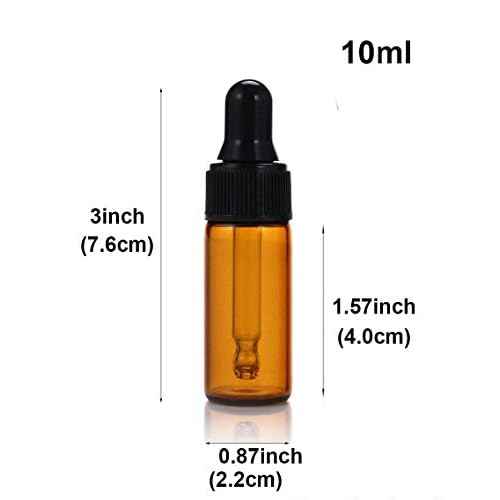 Elfenstall- 10pcs 10ml 1/3oz Amber Mini Glass Bottle Amber Sample Vial Small Essential Oil Bottle with Glass Eye Dropper Refillable Containers + 1pc Clean Cloth + 1pc 3ml Dropper