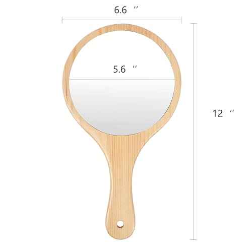 Travel Mirror Hand Mirror for Women Solid Wood Frame Round 6.6 x 12 inch