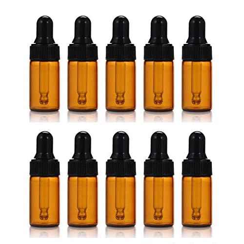 Elfenstall- 10pcs 10ml 1/3oz Amber Mini Glass Bottle Amber Sample Vial Small Essential Oil Bottle with Glass Eye Dropper Refillable Containers + 1pc Clean Cloth + 1pc 3ml Dropper