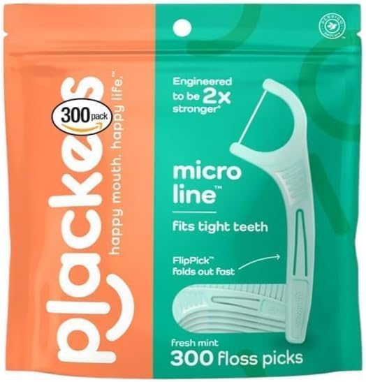Plackerrs' Micro Mint Dental Floss Picks Mint-300 Floss Picks