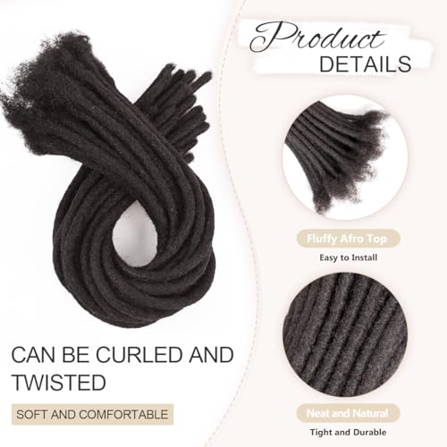 DAIXI 12-14inch 30 Strands 100% Real Human Hair Dreadlock Extensions for Man/Women Full Head Handmade 0.8cm Crochet Braids Soft Dreadlocks Bulk with Needle and Comb (12-14 inch, Natural Black)
