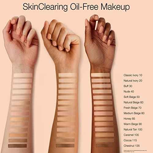 Neutrogena SkinClearing Oil-Free Acne and Blemish Fighting Liquid Foundation with.5% Salicylic Acid Acne Medicine, Shine Controlling Makeup for Acne Prone Skin, 40 Nude, 1 fl. oz