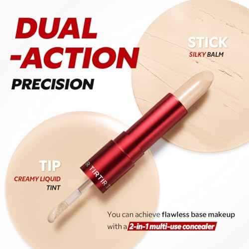 TIRTIR Glide&Hide Blurring Concealer - Creamy texture, Conceals dark circles and wrinkles, Dual formula (liquid tip & balm stick), Long-lasting wear, Korean Makeup, #4.5N, 0.28 Oz