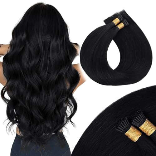 MAXITA I Tip Hair Extensions Human Hair,Jet Black 100g/50s 18 Inch, Comfortable Wear, 100% Remy Human Hair, Real Human Itip Keratin Hair Extensions