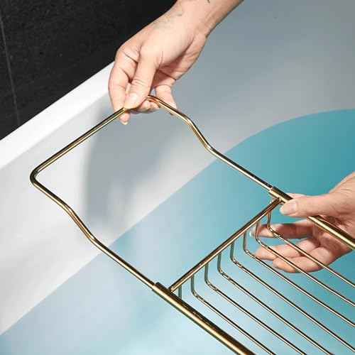 Stainless Steel Bathtub Caddy Tray, Expandable Bath Tub Table, Adjustable Bathroom Tray, Bath Organizer Tub Shelf,Silver,26.8~35.4in